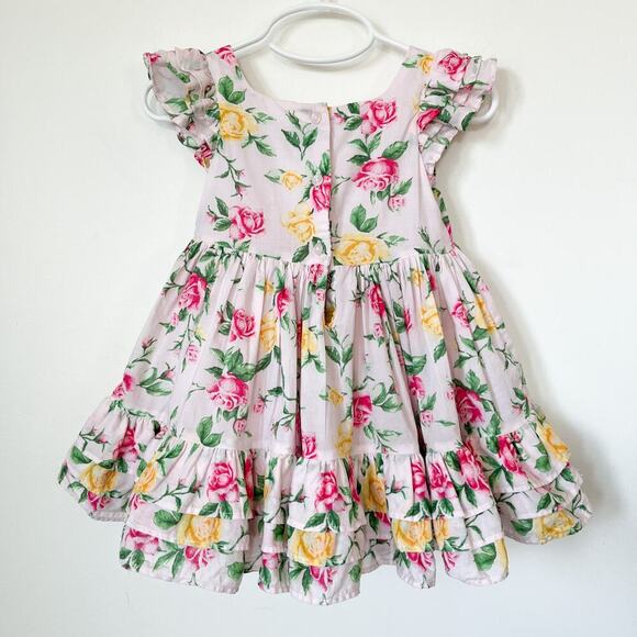 Janie and Jack Pink Floral Ruffle Dress & White Cardigan 6-12 mo Spring Easter - Picture 6 of 13